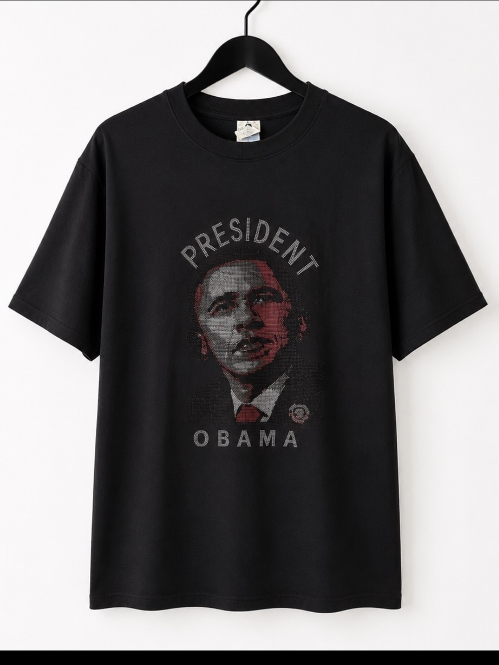 Beaded Barack Obama President Graphic T-Shirt Black Alstyle 2XL Y2K Political